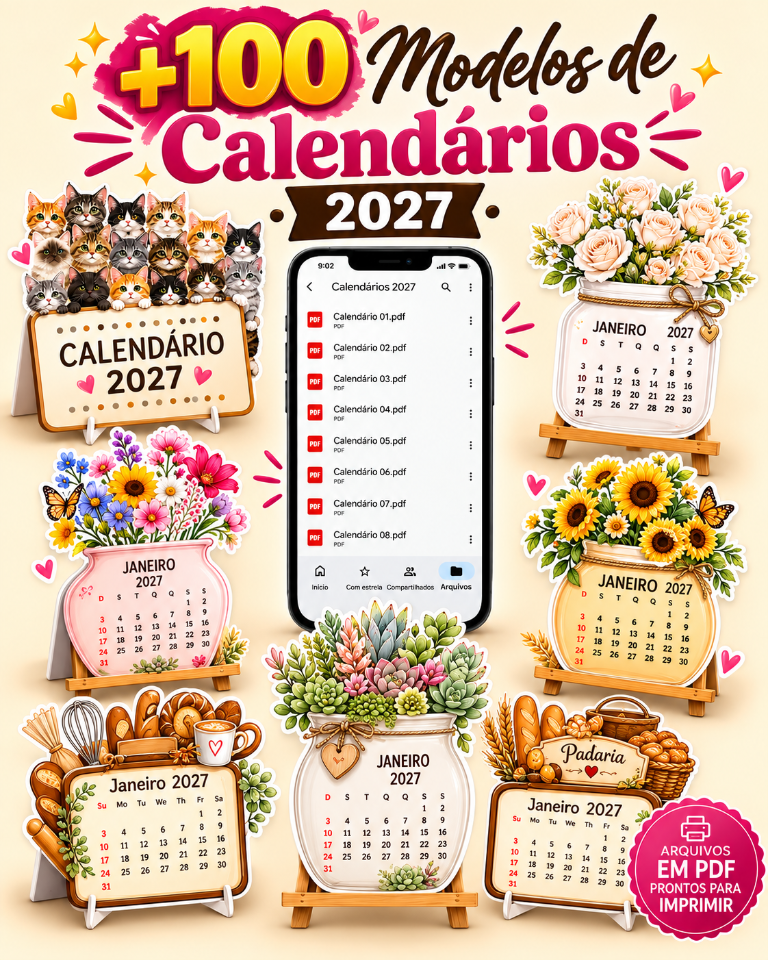 Mais de 100 modelos de calendários 2027 prontos para imprimir